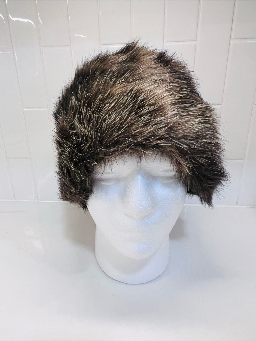 Vintage Women’s Faux Fur Winter Hat Brown Black Cossack-style